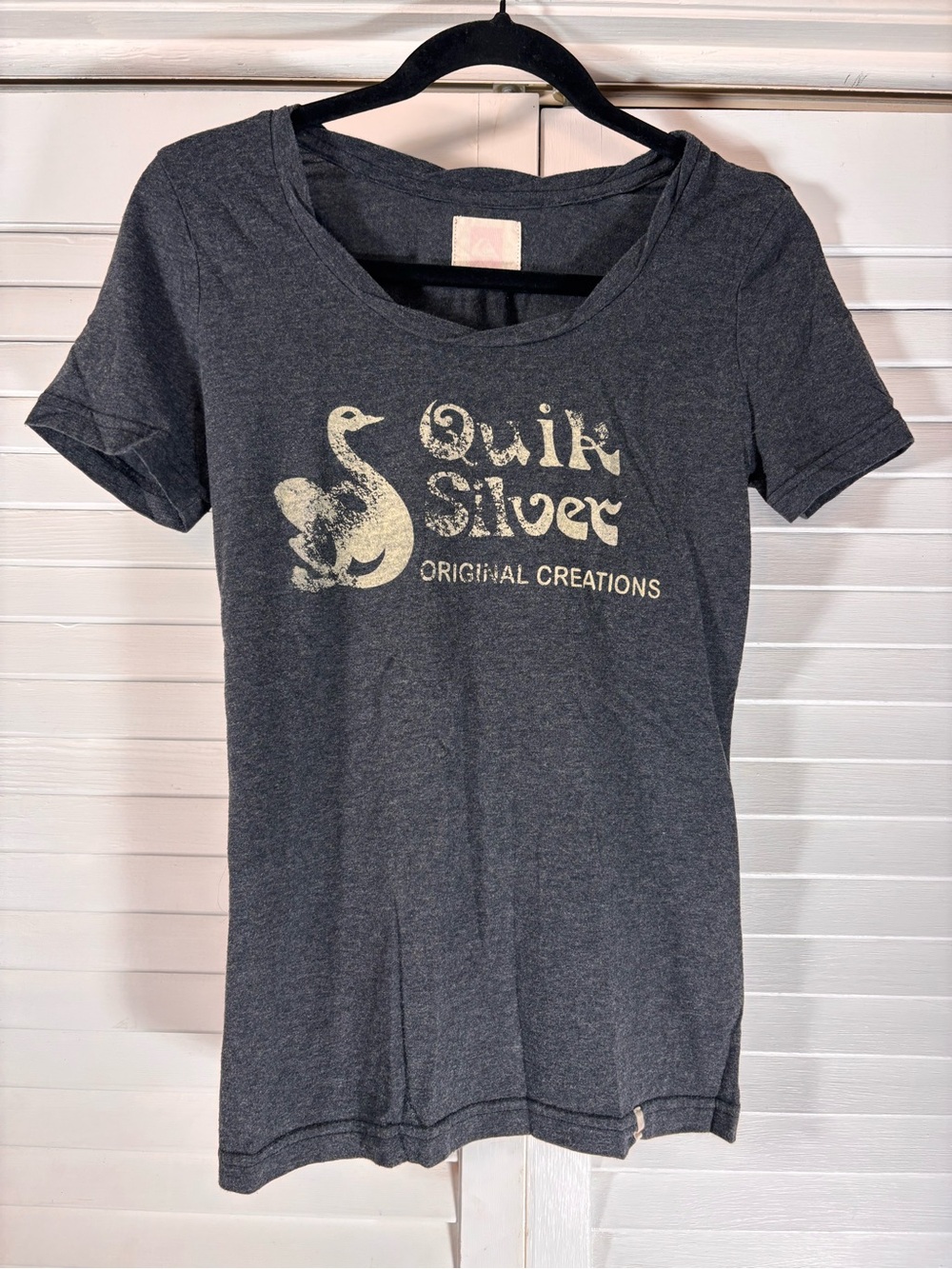 Quiksilver Charcoal Graphic T-Shirt Vintage Surf Bird Logo Small
